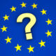 European union flag and question mark icon and symbol EU community future concept 3d illustration.