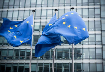 EU flags in front of the European Commission