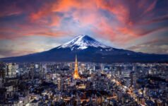 Mt. Fuji in the background of the Tokyo skyline.