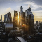 Sunset Over London's Financial District, England, UK