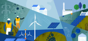 Flat vector illustration including abstract acrylic textures. Creating greener future with sustainable and renewable energy sources.