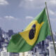 Brazilian flag against Sao Paolo city
