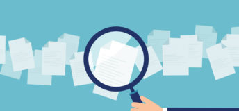 Illustration of a magnifying glass examining documents